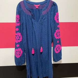 Lilly Pulitzer Lucee Tunic Dress Oyster Bay Navy Basyside Eyelet Size XL